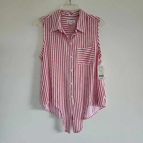 NWT Beach Lunch Lounge Candy Striped Sleeveless Button Front Women's Shirt Sz M - Picture 2 of 6